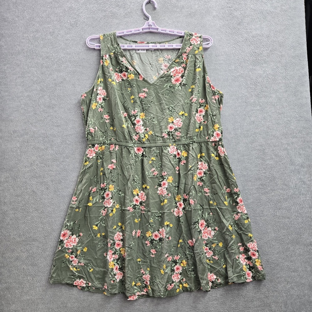 Old Navy Women Dress XXL Green Floral Fit & Flare Cottagecore Relaxed Sleeveless